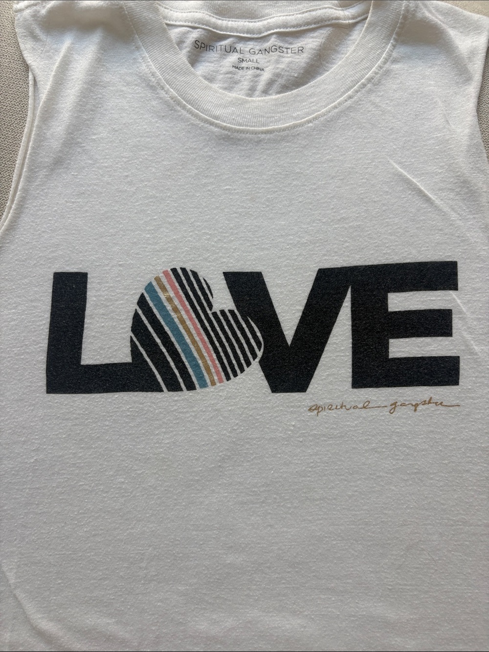 Spiritual Gangster White LOVE Tank with Multi-Stripe Heart